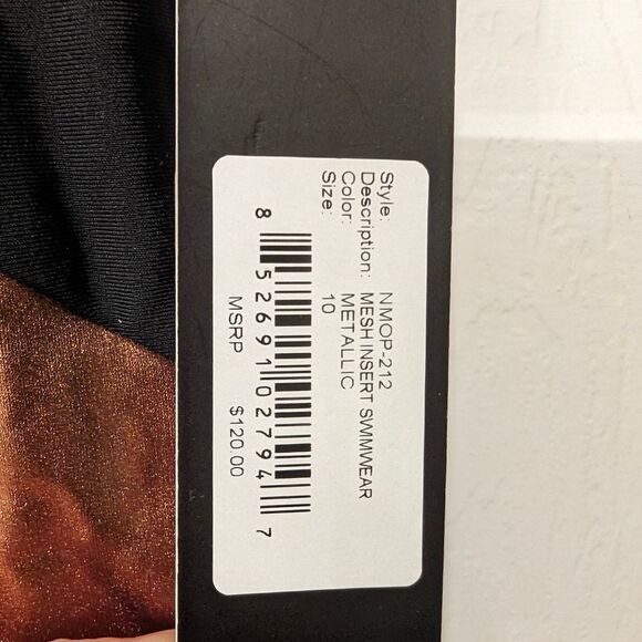 NWT Nicole Miller black gold metallic One Piece back zipper mech Swimsuit Sz 10 - Picture 5 of 5